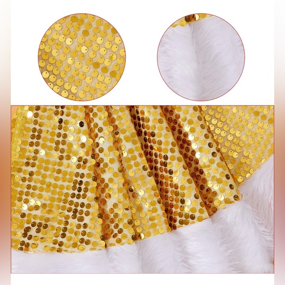 Gold Sequin Christmas Tree Skirt with Faux Fur Edge Gold Classic Decor 48” NEW - Picture 4 of 11